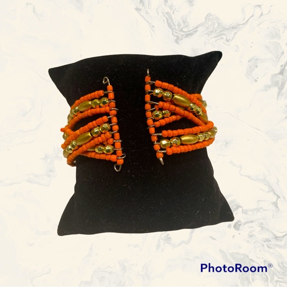 Fun and flirty orange and gold beaded wrap bracelet- easy on and off - Picture 2 of 3